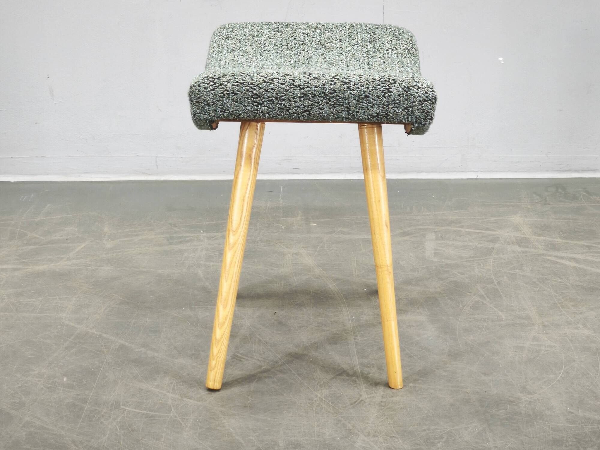 1960s Czech Mid-Century Modern Upholstered Stool with Beech Wood Legs
