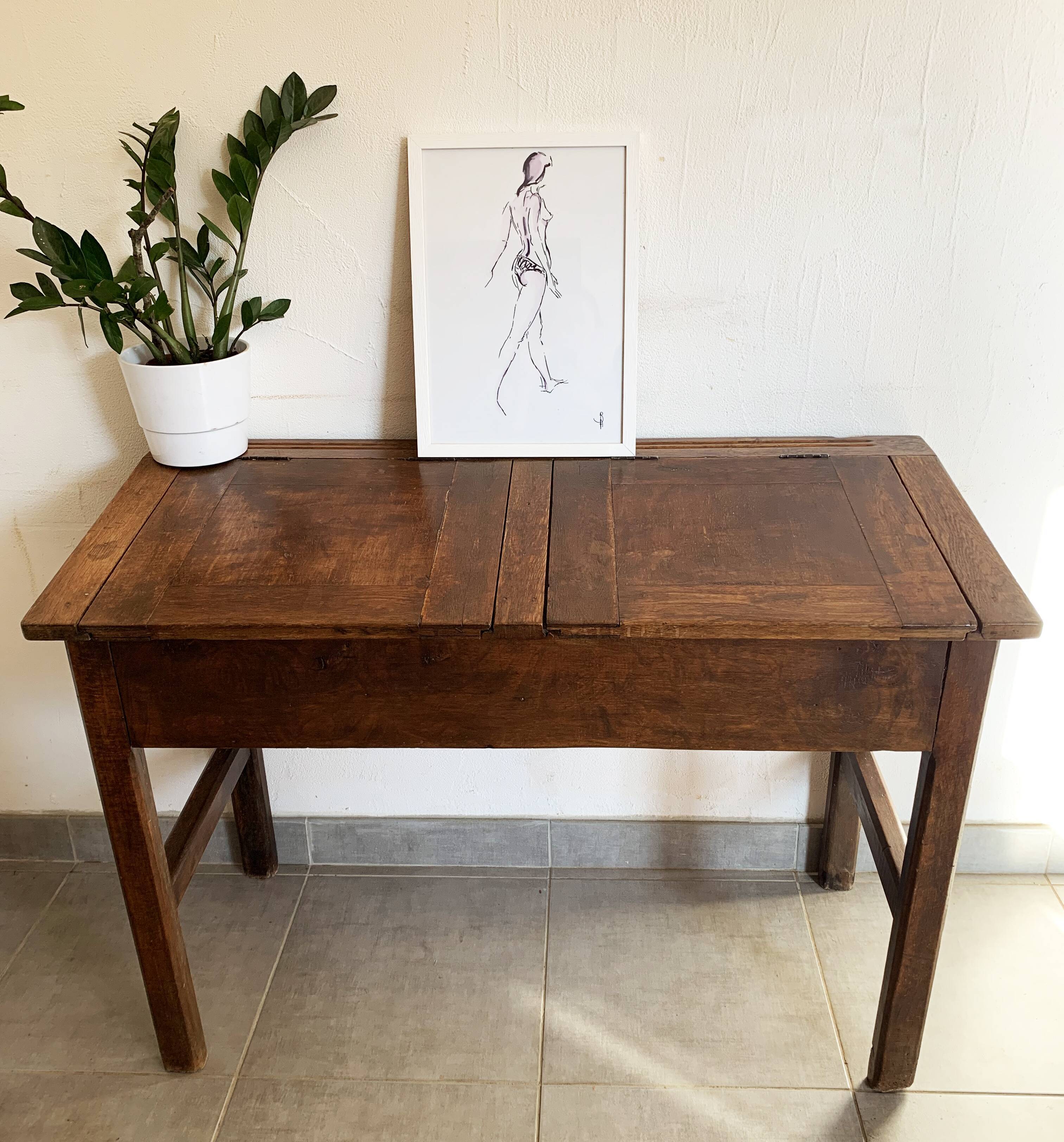 Adult desk double school vintage 50s-60s solid wood