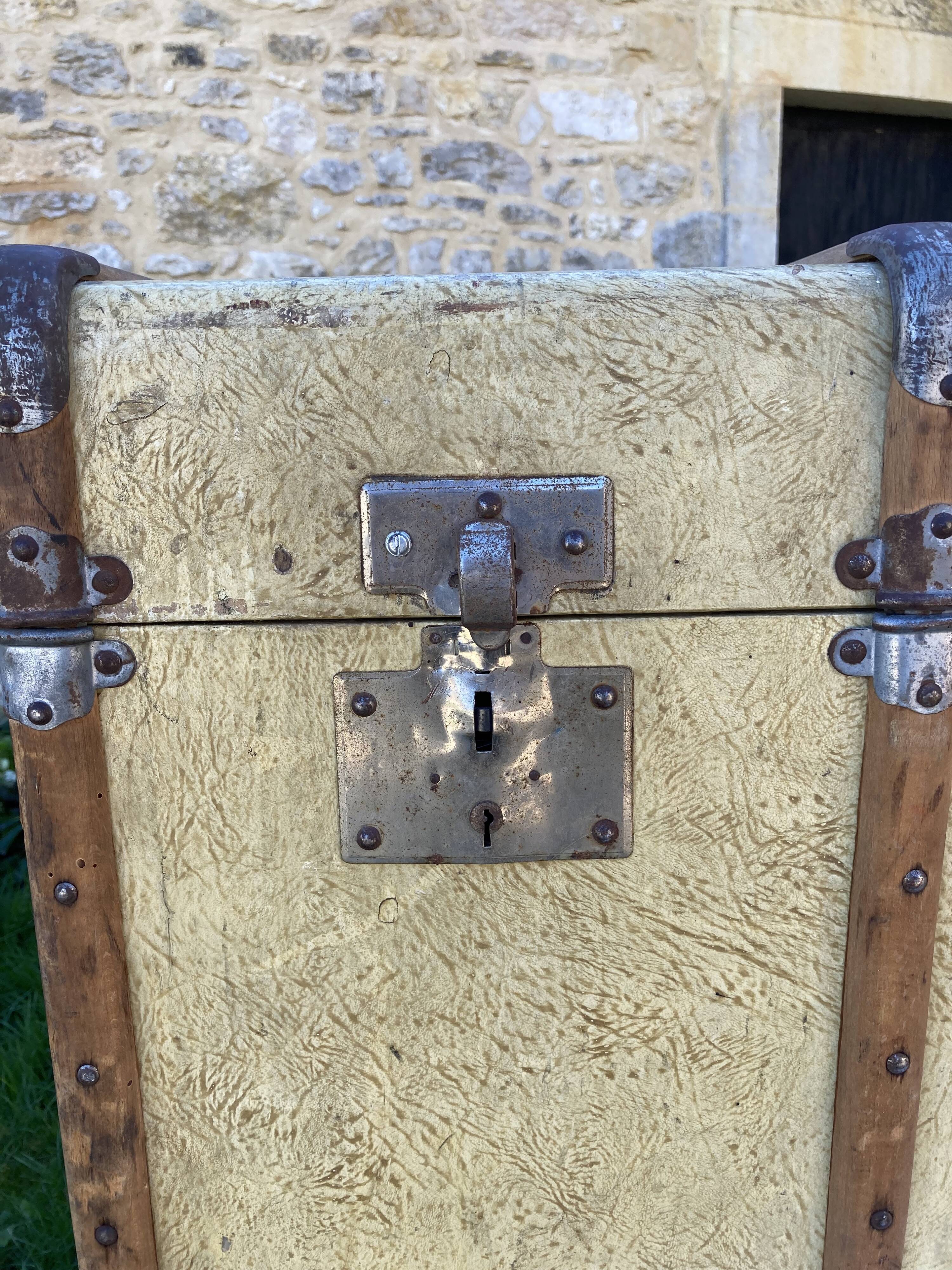 Antique wooden travel trunk