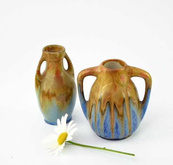 Mini vases in enamelled stoneware signed Méténier duo