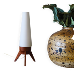 Rocket lamp, teak and opaline, 1950s