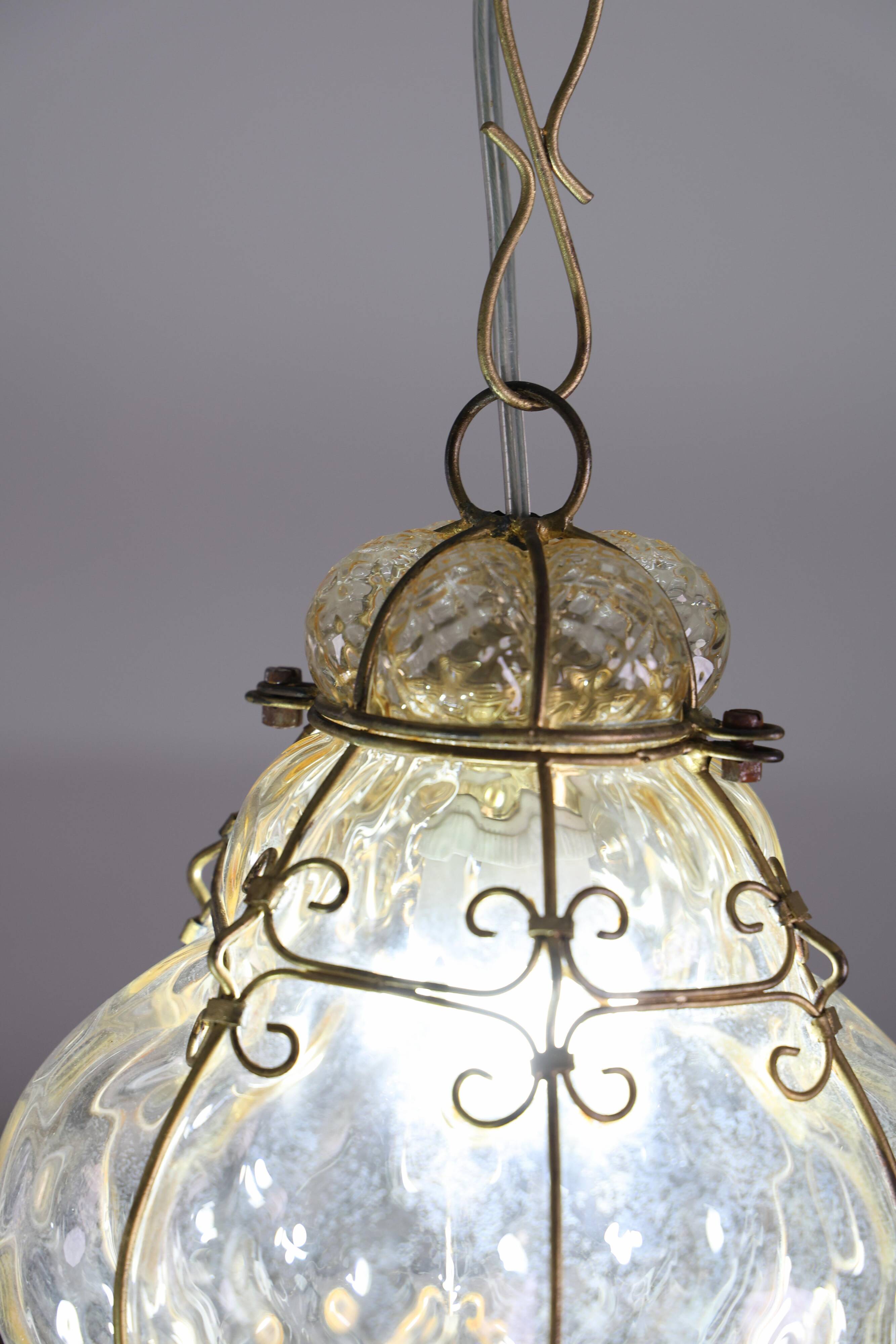 Set of 2 Wonderful Amber Vintage Venetian Lantern, Murano Glass, Italy, 1950s