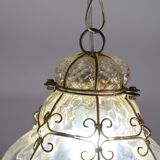 Set of 2 Wonderful Amber Vintage Venetian Lantern, Murano Glass, Italy, 1950s