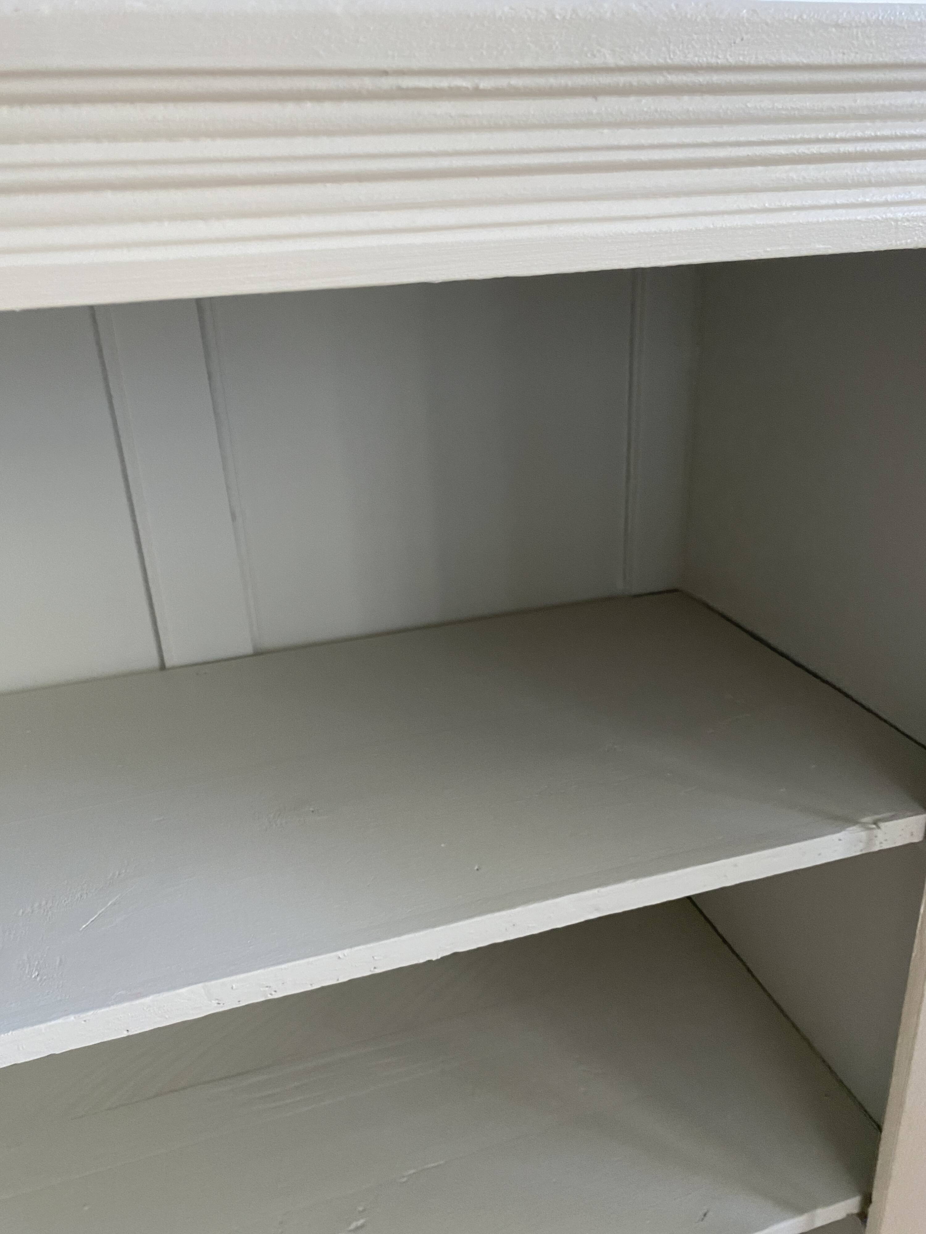Vintage Parisian wardrobe painted in linen white, one door, three shelves