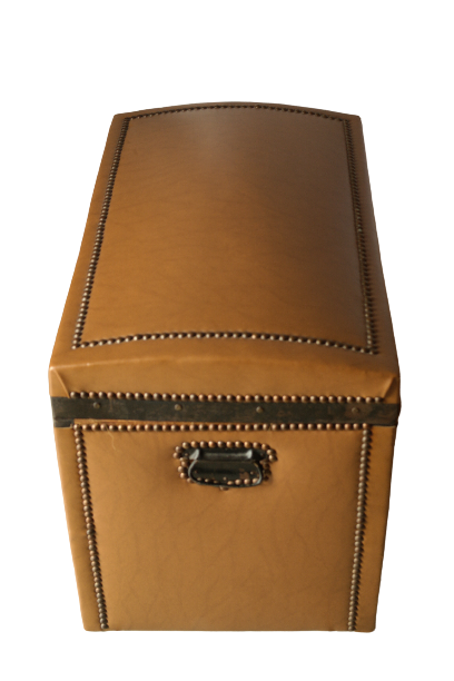 Antique curved trunk in wood and brown imitation leather