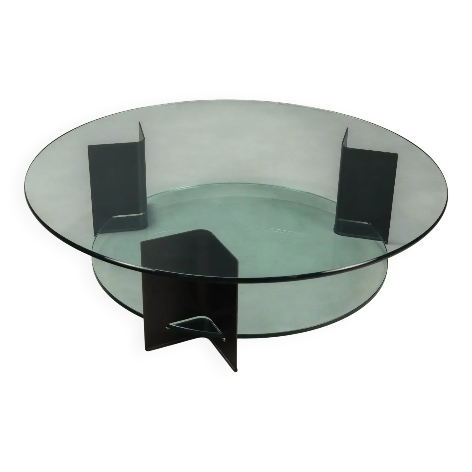 Vintage coffee table in lacquered metal and glass, Italy, 1970s-1980s.