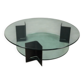 Vintage coffee table in lacquered metal and glass, Italy, 1970s-1980s.