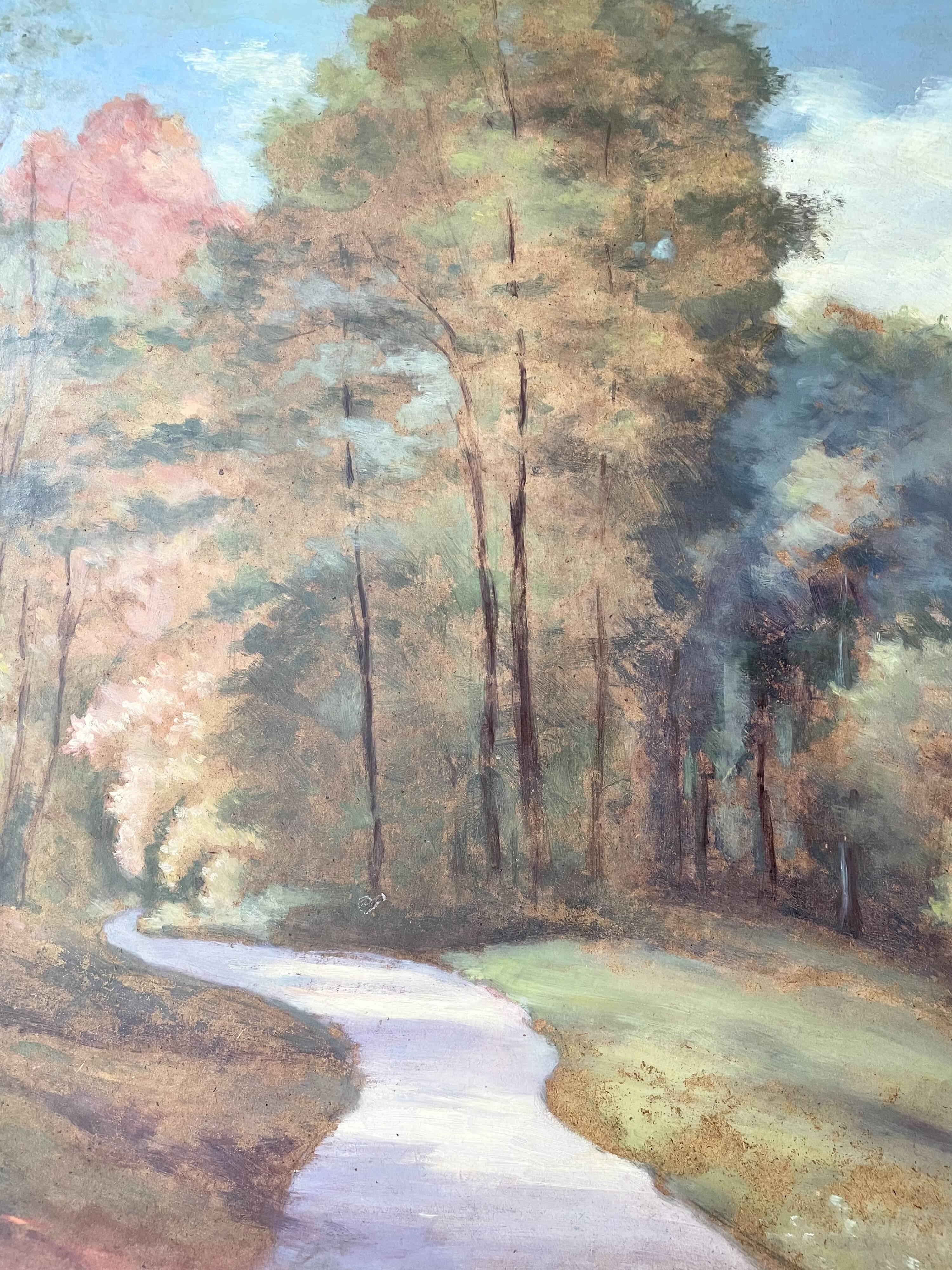 Antique painting of a forest landscape signed S.Gautier