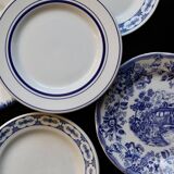 6 vintage mismatched blue and white porcelain dessert plates