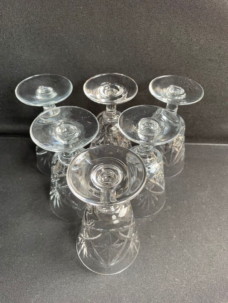 6 crystal wine glasses cut xxth