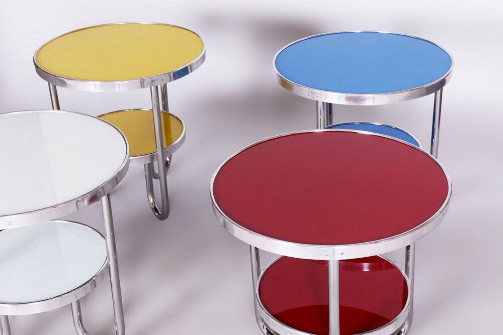 Small Czech Bauhaus Spruce and Chrome Side Table from Kovona, 1930s