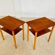 Vintage Danish mid-century teak and oak bedside tables by Næstved Møbelfabrik