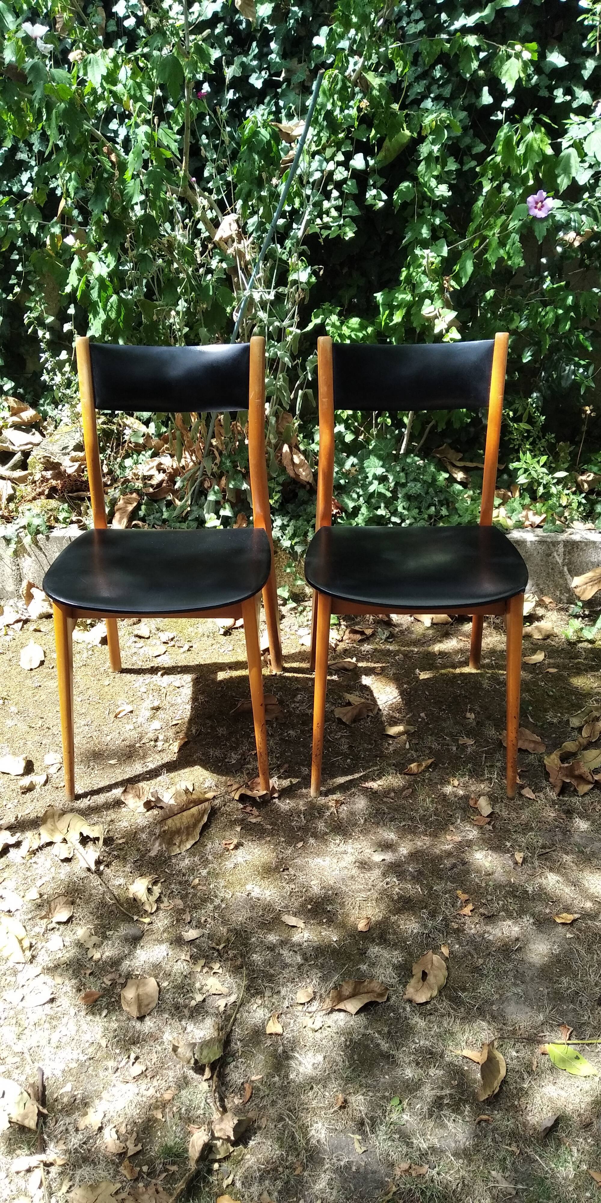 Pair of Scandinavian black skai chair 60's