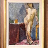 1945 Mid-Century Modern "Leaning Model" Swedish Vintage Figurative Portrait Oil Painting, Framed
