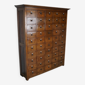 Large dutch oak apothecary cabinet / barber cabinet with enamel shields, 1900s