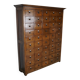 Large dutch oak apothecary cabinet / barber cabinet with enamel shields, 1900s