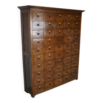 Large dutch oak apothecary cabinet / barber cabinet with enamel shields, 1900s
