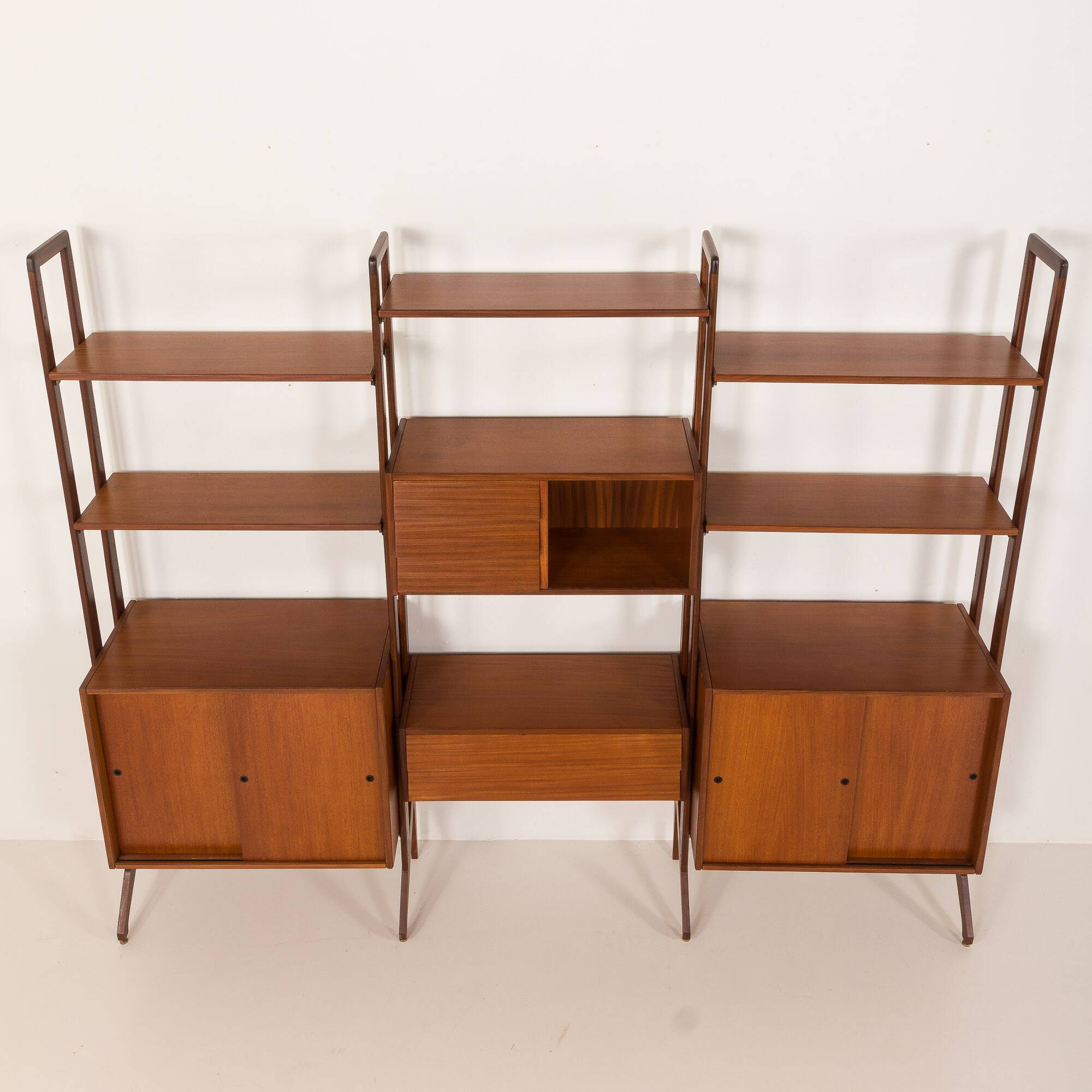 Italian freestanding wall unit or room divider in teak, 1960s