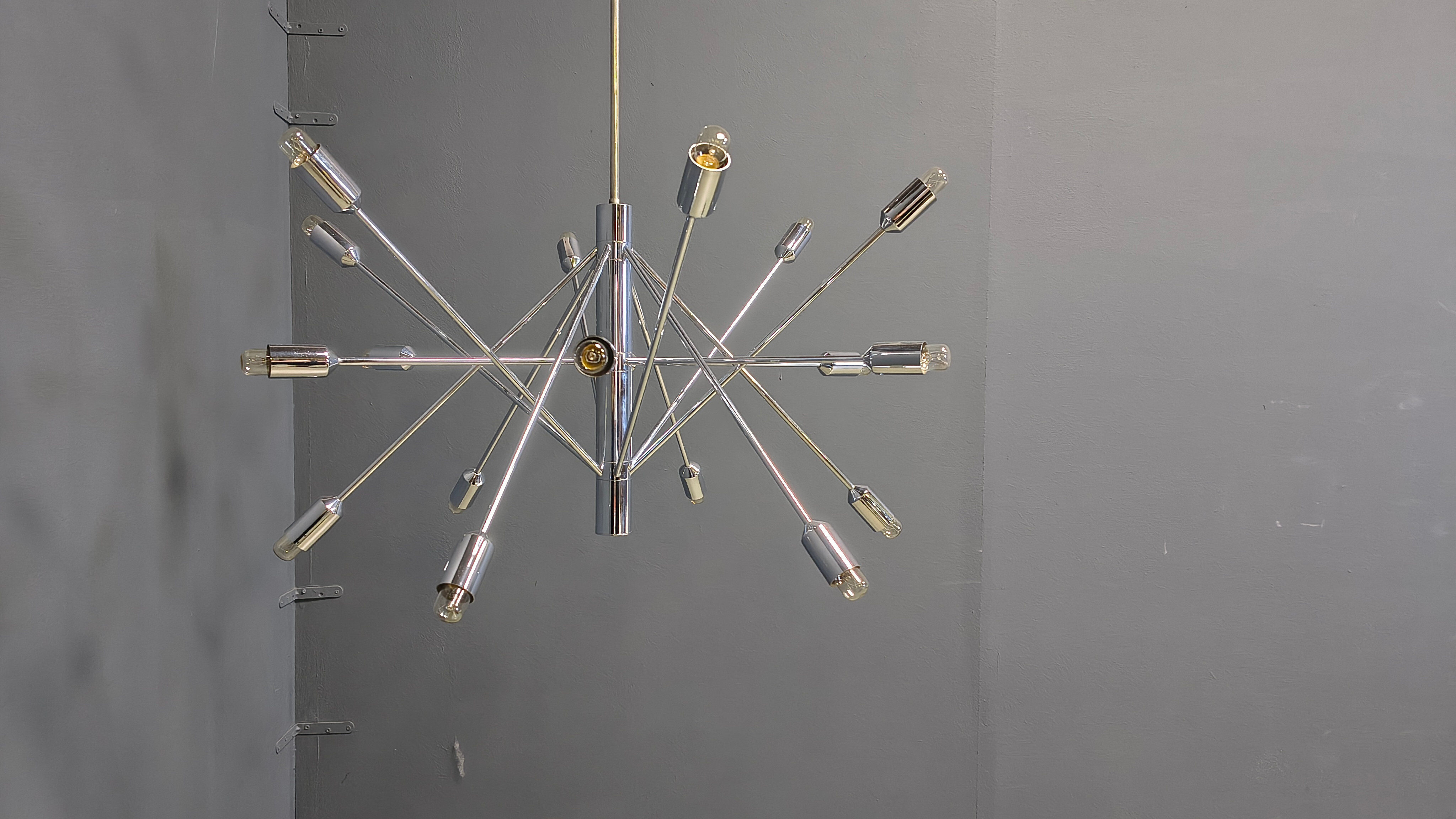 Vintage chrome sputnik style chandelier, 1970s