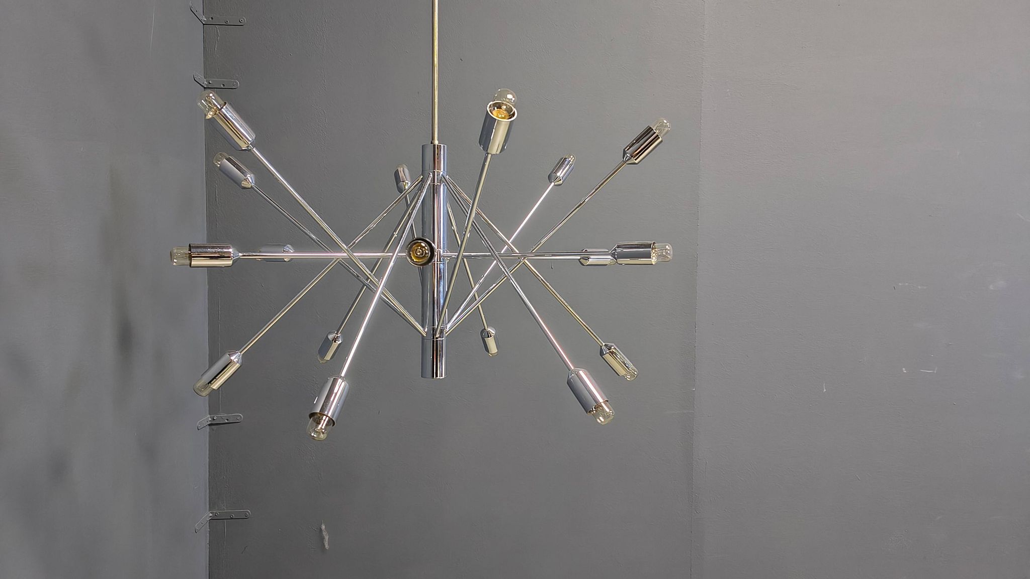 Vintage chrome sputnik style chandelier, 1970s