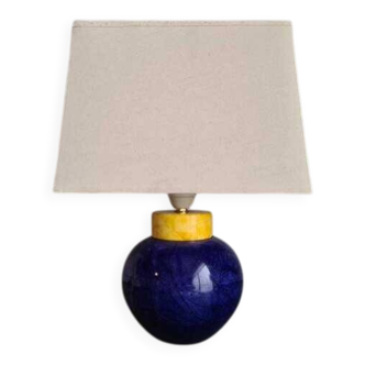 Vintage French table lamp in blue stone 1980s