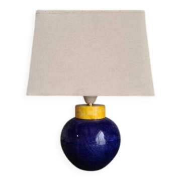 Vintage French table lamp in blue stone 1980s