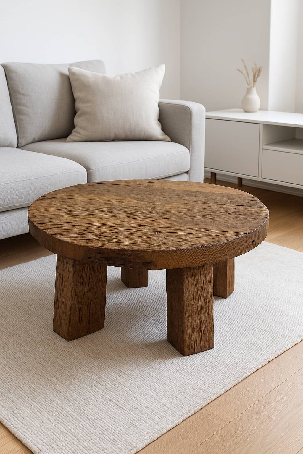 Table basse ronde en chêne massif