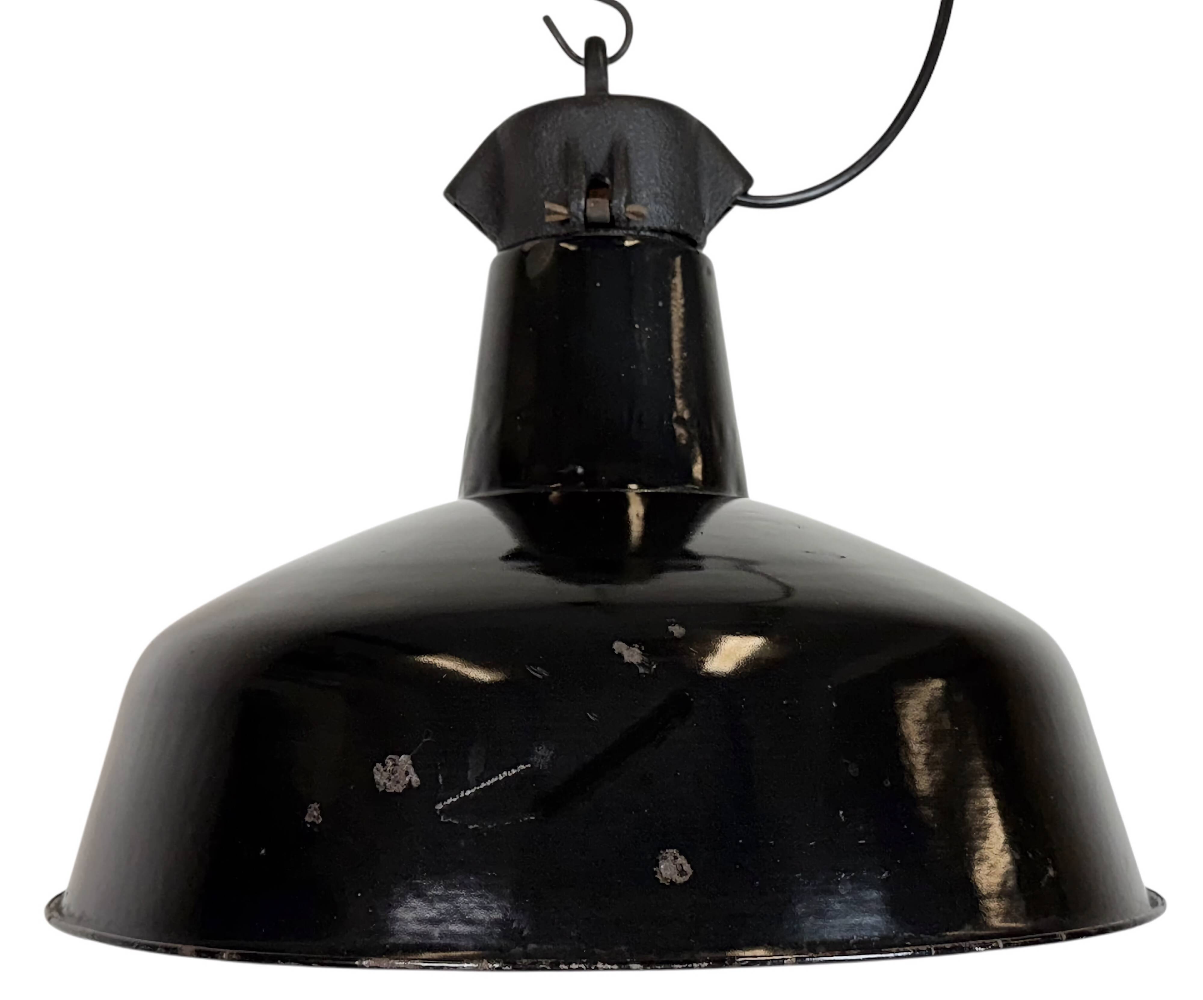 Industrial Black Enamel Factory Lamp with Cast Iron Top, 1950s
