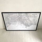 Vintage map of Algiers 1958, framed in wood and glass.