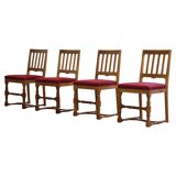 Vintage 1940s/50s solid oak Danish farmhouse chairs, Baroque style set of 4