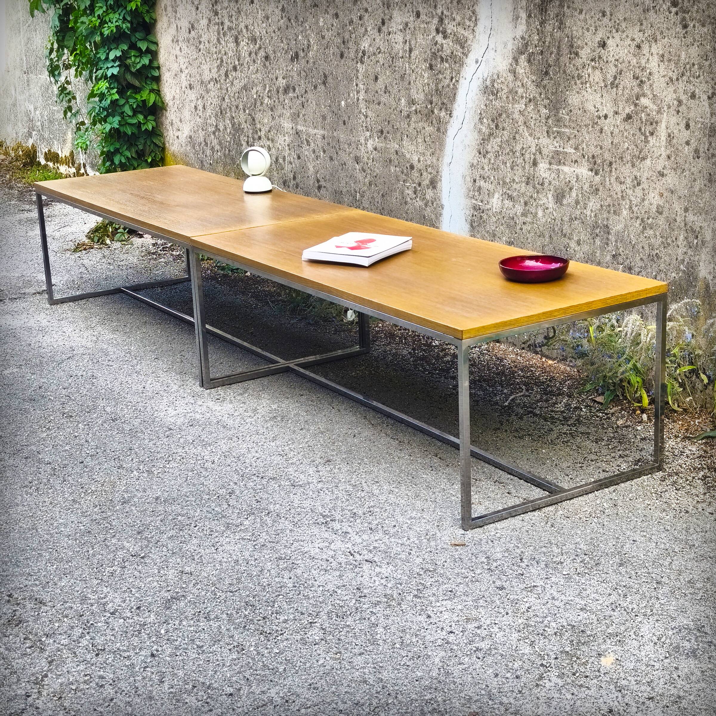 XXL coffee table in oak and chrome steel