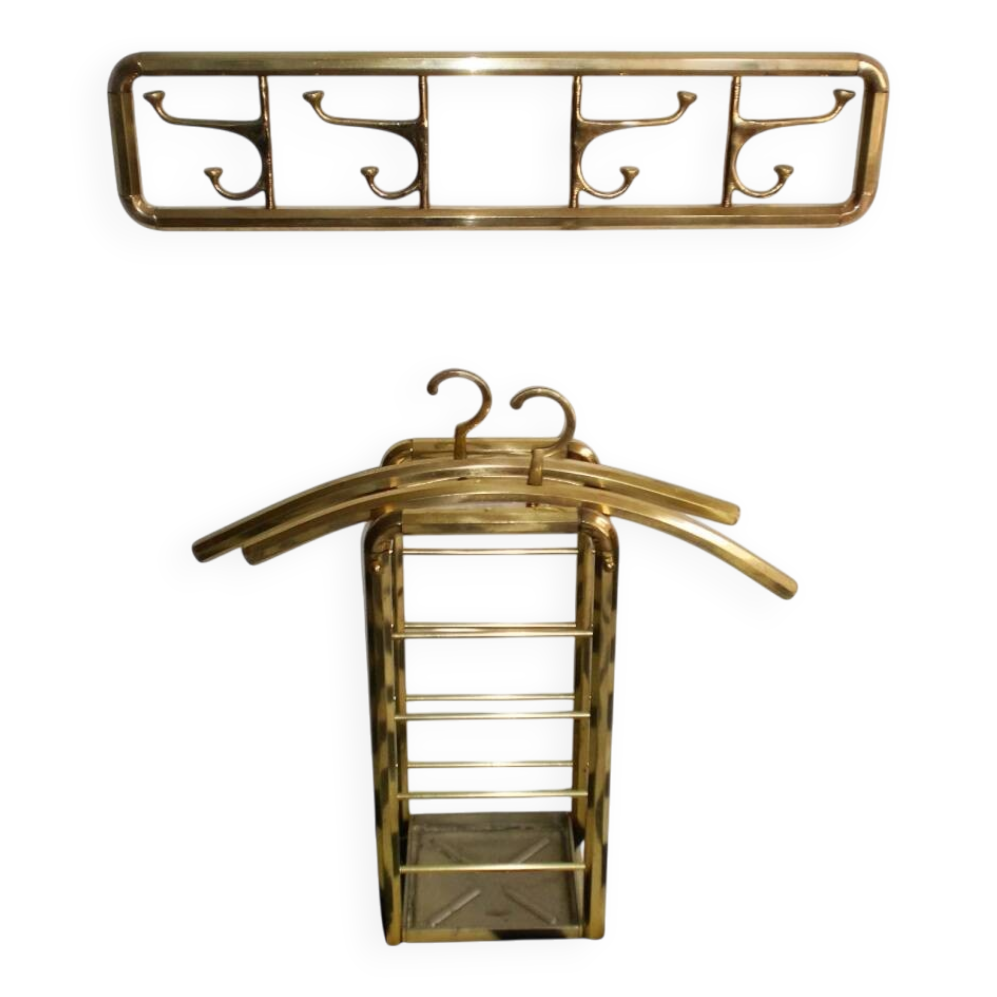 Art-deco france, wall coat rack + umbrella stand + clothes hangers 1940s 50