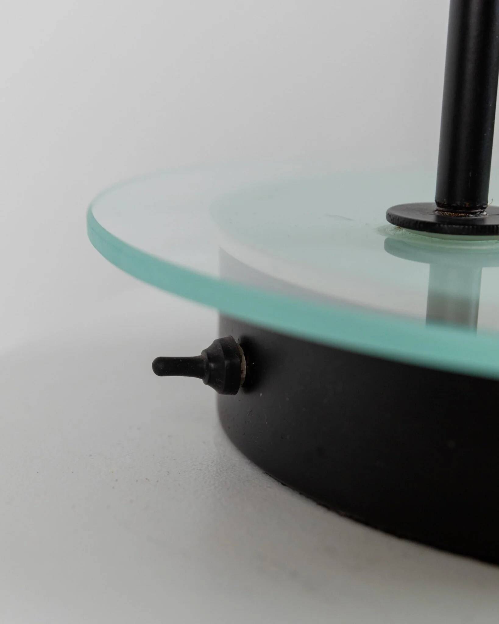 Black Metal Table Lamp with Clear Glass Base - Postmodern Memphis Italian Design, 1980s