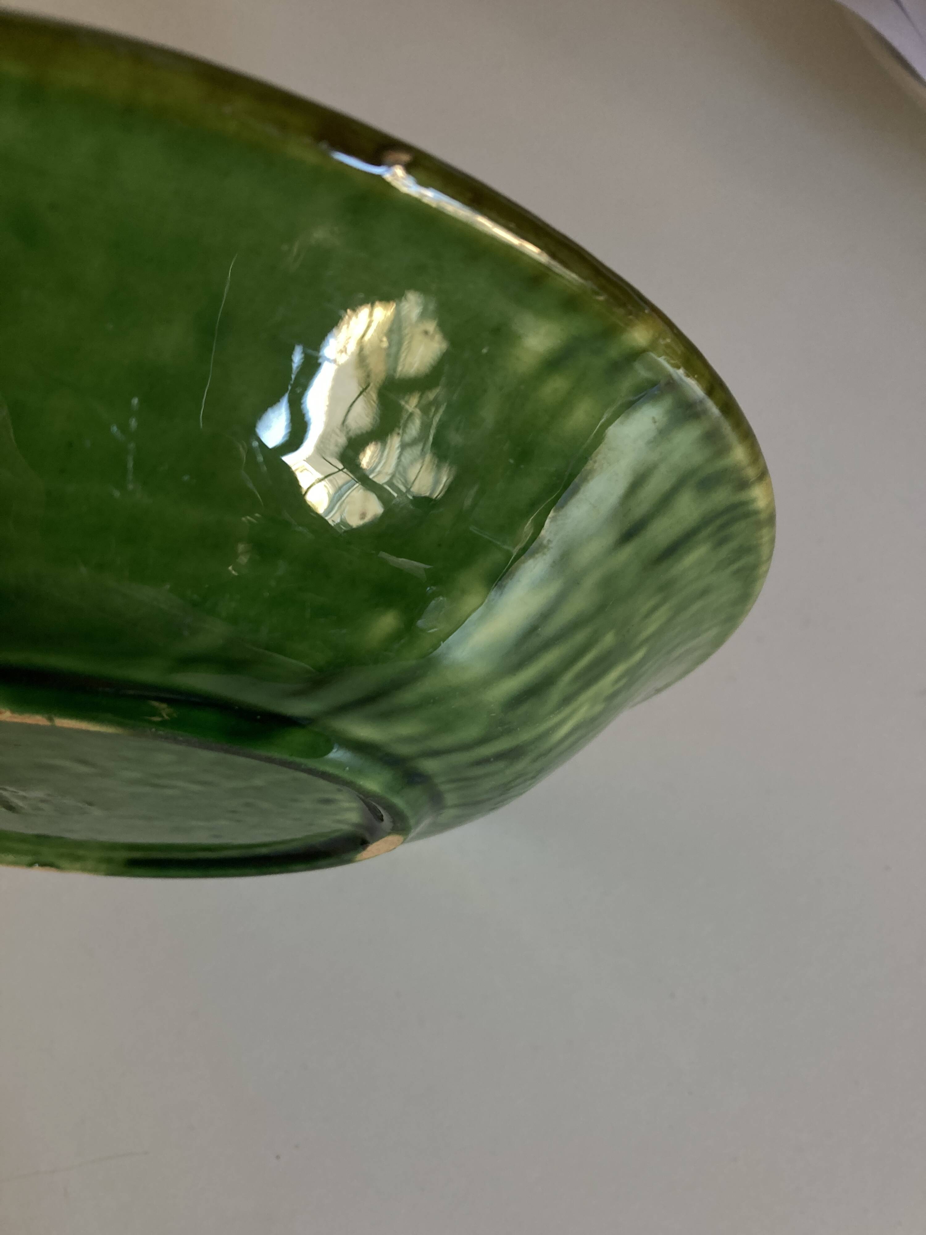Aegitna hollow dish in green glazed earthenware Vallauris 1960