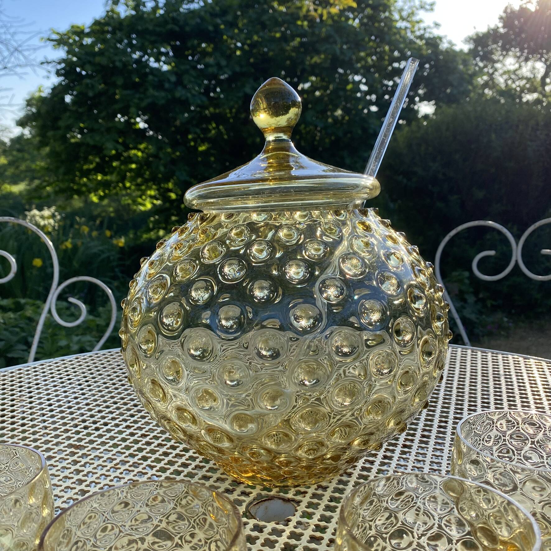 Vintage punch service in amber glass, Empoli style, 1960s-70s.