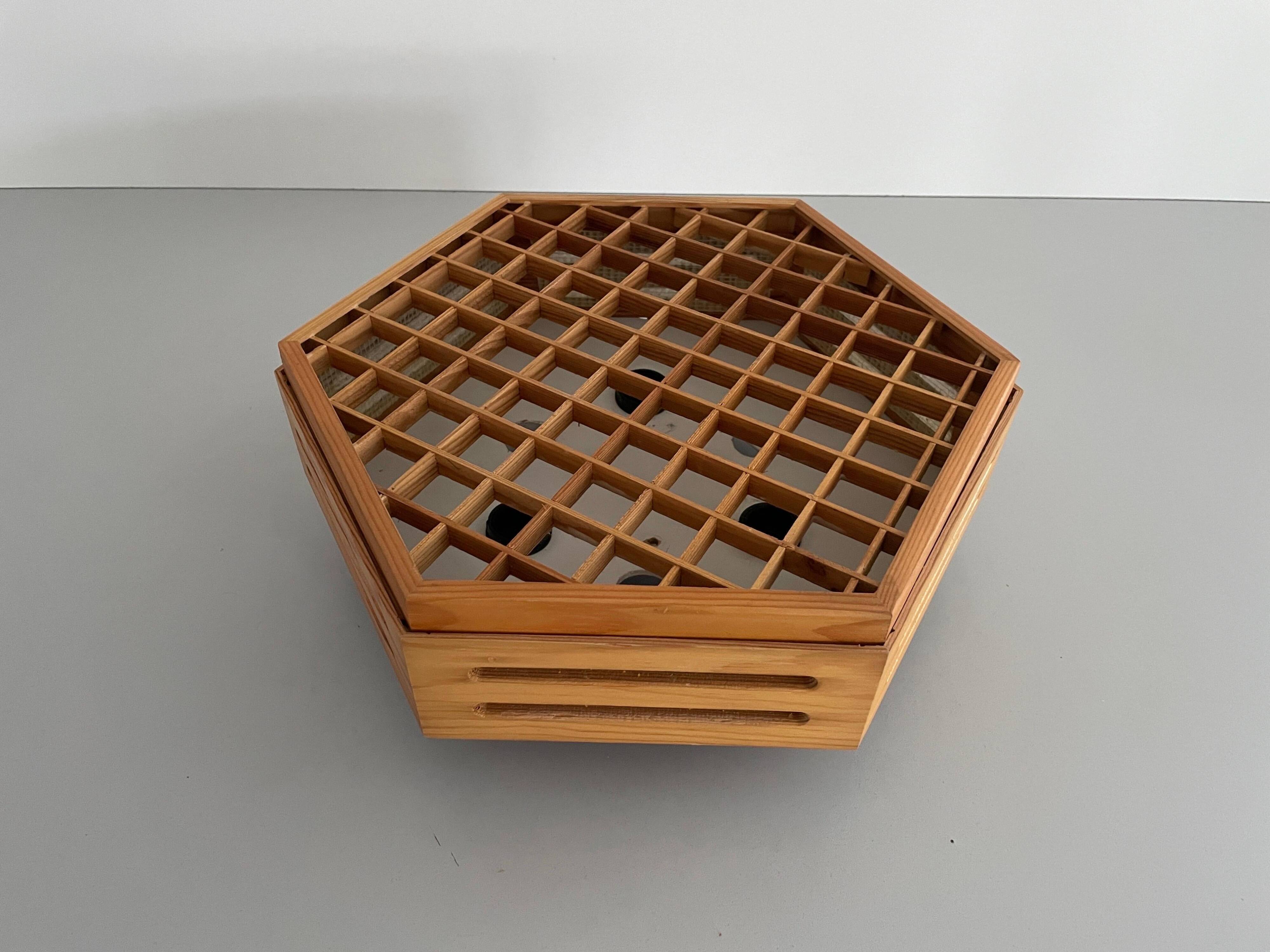 Hexagonal wooden recessed lamp, 1970s, Germany