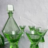 Green glass Art Deco liquor  set, Czechoslovakia 1920s-1930s