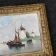 Tableau Marine Xix - Landscape of Mills and Boats - Signed E. Vannier