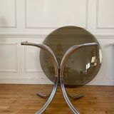 Table ronde en métal et verre fumé années 70