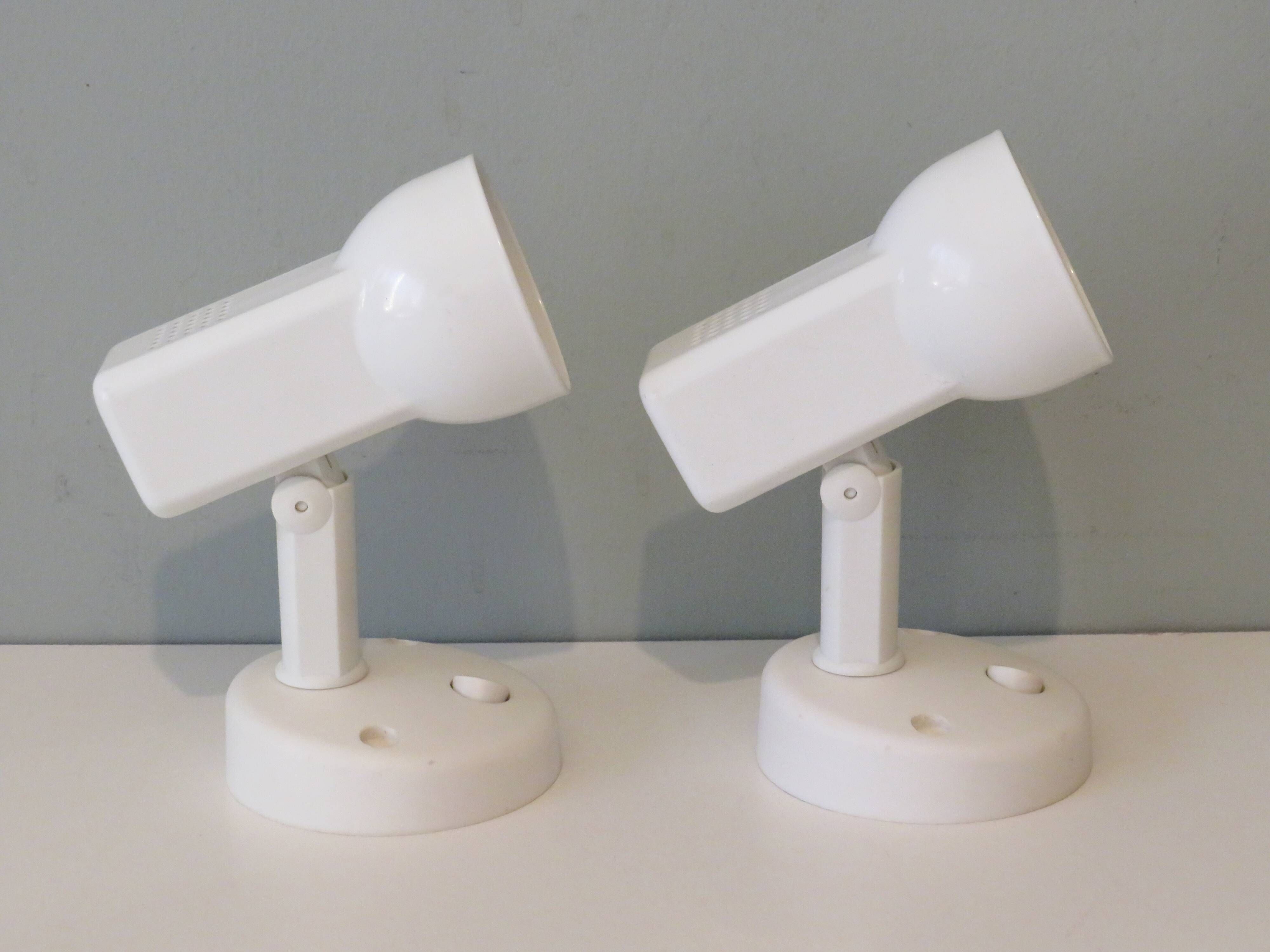 Suite of 2 white lacquered metal wall spotlights Massive edition, Belgium 1970-1980