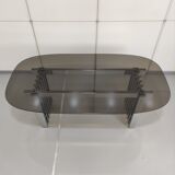 Chrome base diningroom table with smoked glass oval top