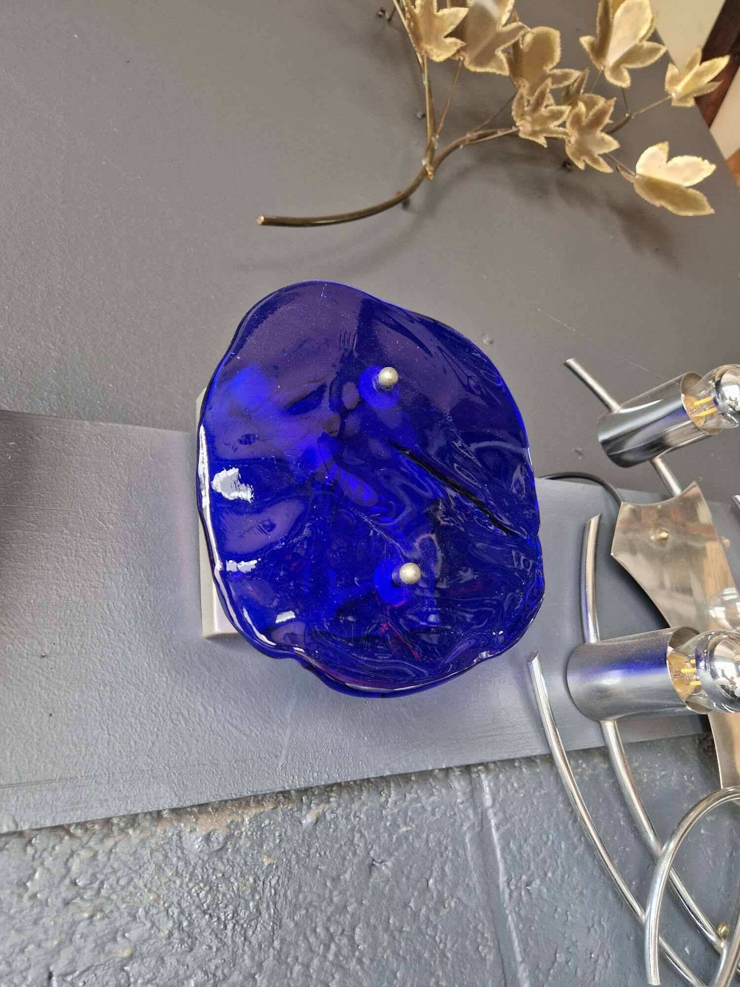 Applique murale en verre de Murano soufflé bleu, années 70
