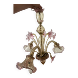 Lustre en verre de Murano fleurs vénitien, circa 1950/1970 rose jaune