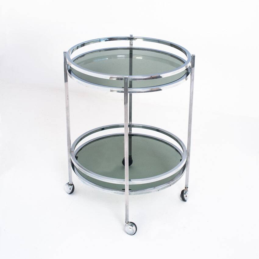 Vintage side table or serving table. Chrome metal and glass - Spain, 70s.