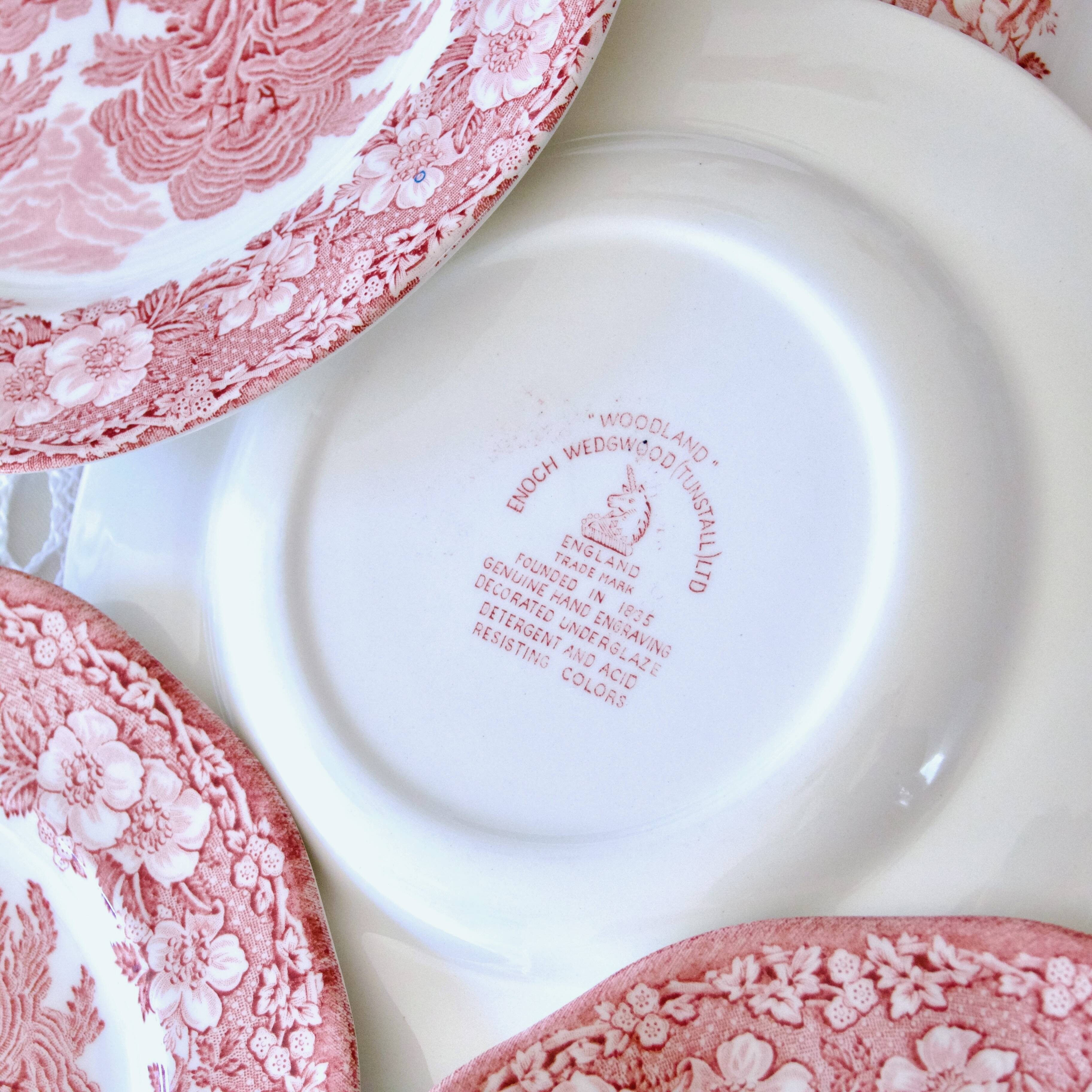 Wedgwood "Woodland" plates, pink English ironstone