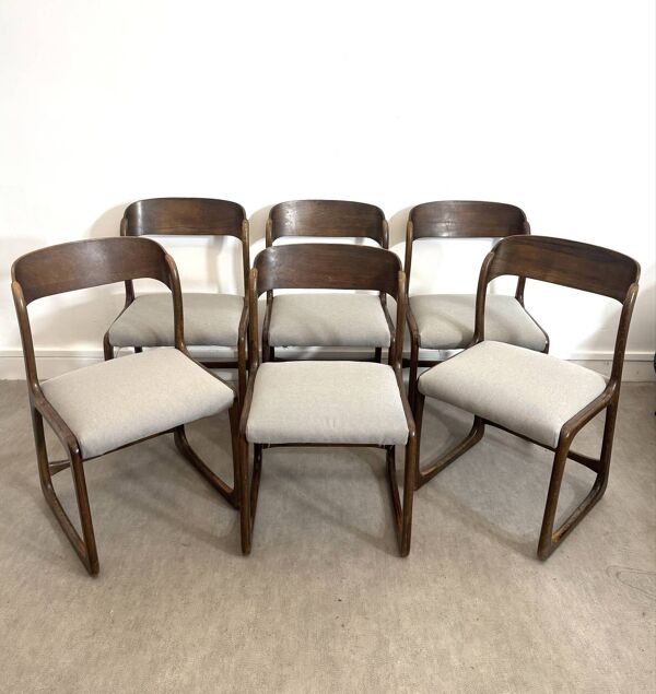 Lot de six chaises « traîneau » Baumann assises restaurées