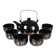 Japanese tea service, teapot and 6 cups, black, gold pattern.