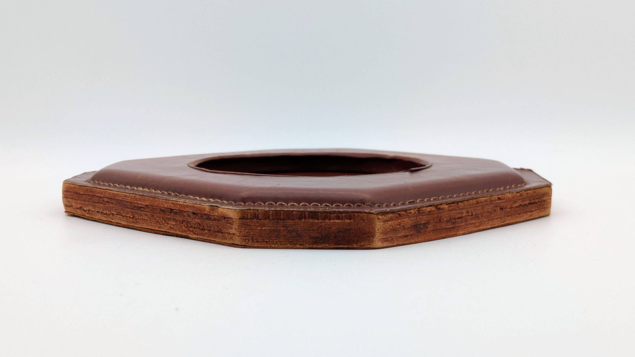 Ashtray / Catch-all Mid-Century Solid Glass Murano Style & Leather 1960