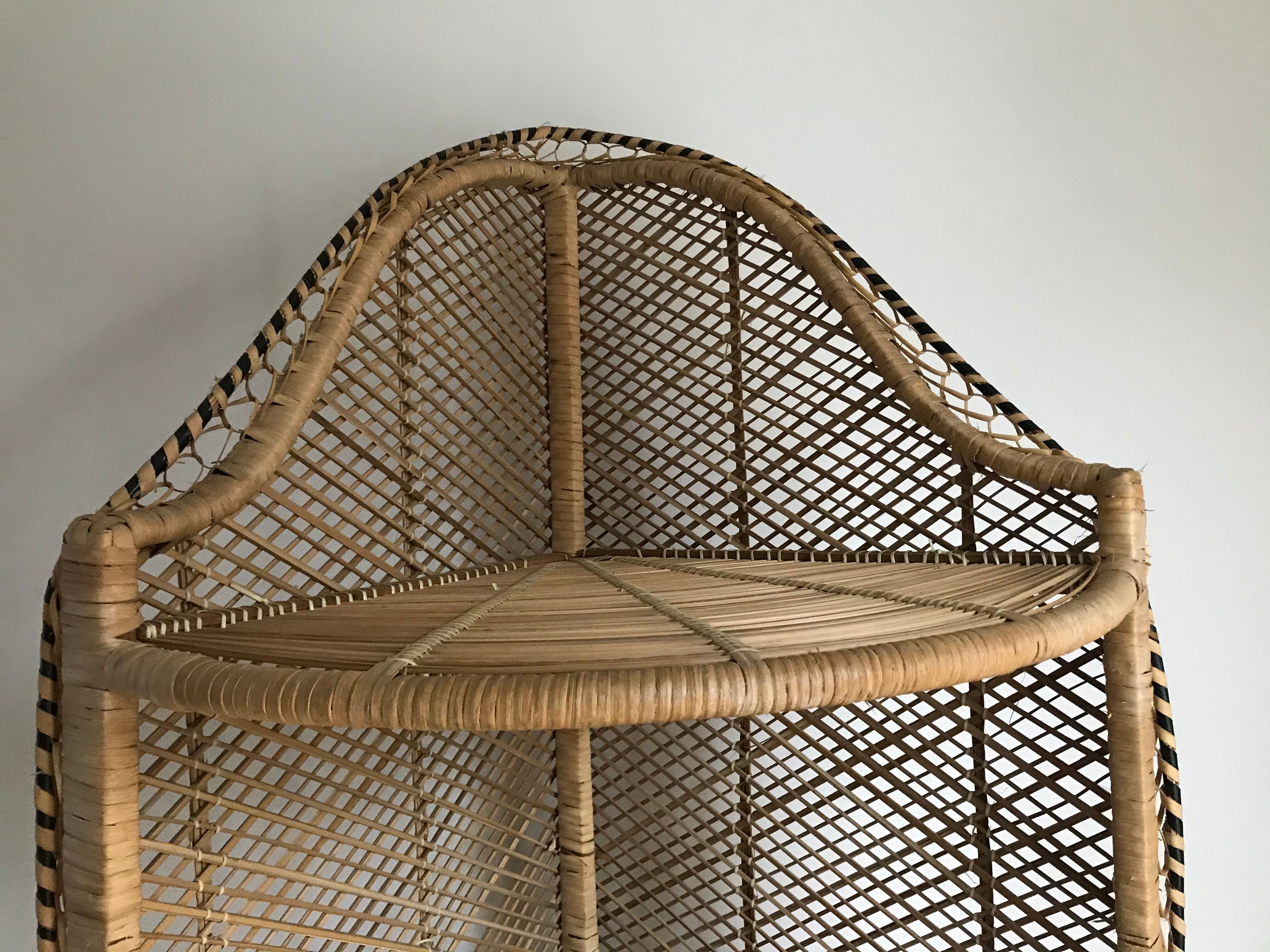 Large rattan corner shelf in Emmanuelle style