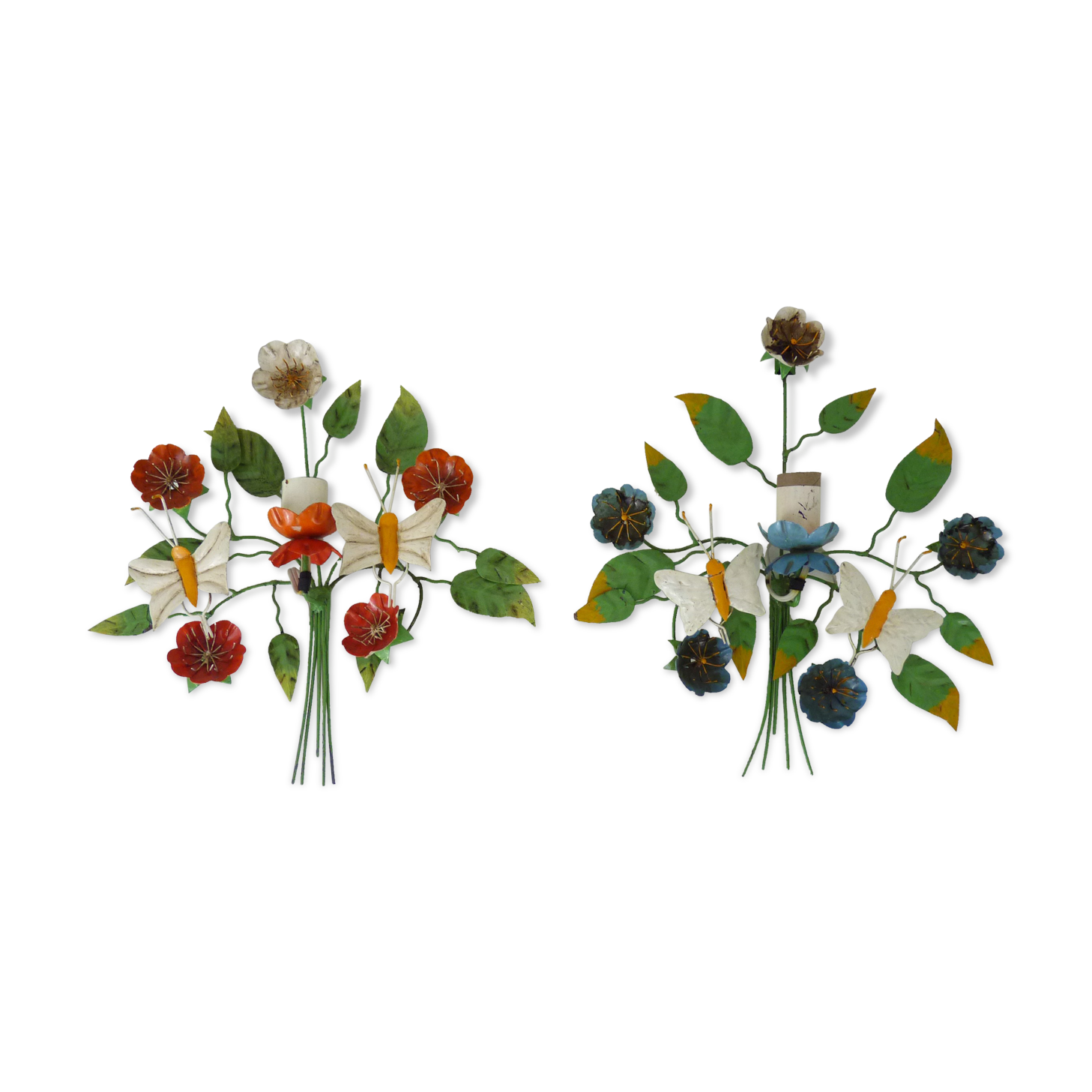 Paire d'appliques murales vintage italienne en tôle peinte 50/60